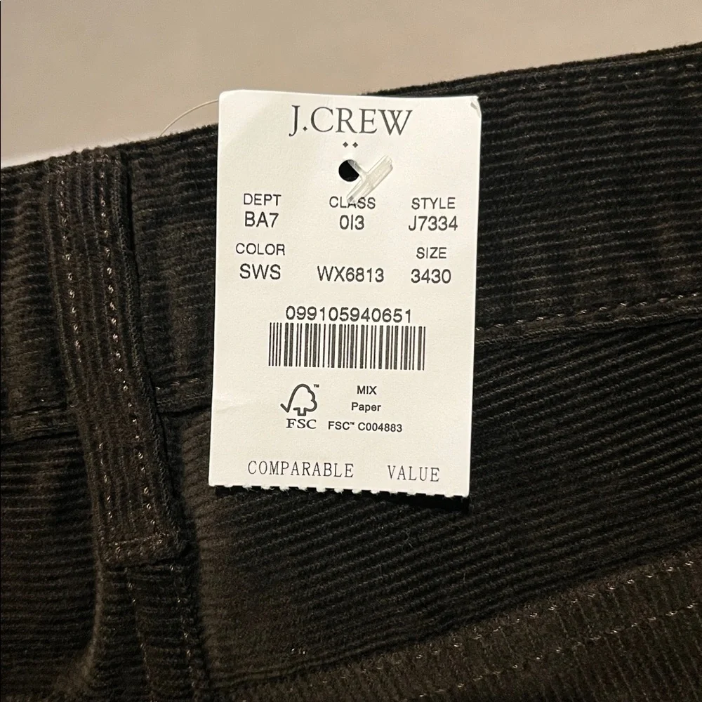 J. Crew Men’s Dark Brown Corduroy Pants Slim Fit